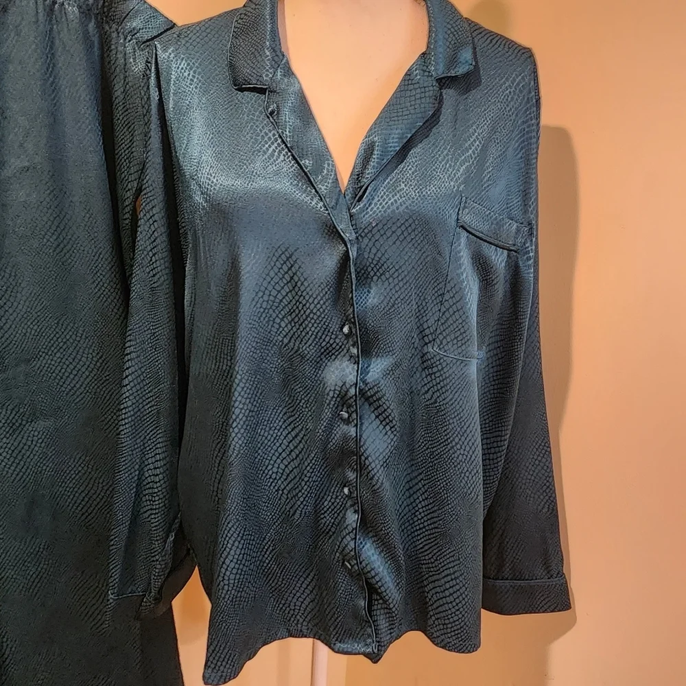 INC International Concepts Intimates Teal Satin Pajama Set XXL